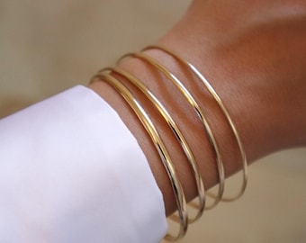 14k Gold Filled Bangle Bracelet, Minimalist Stacking Cuff