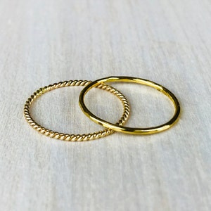 Gold Stacking Ring Set, Dainty Midi Ring, 14k Gold Filled Minimalist Ring, Twisted Super Thin Ring image 1