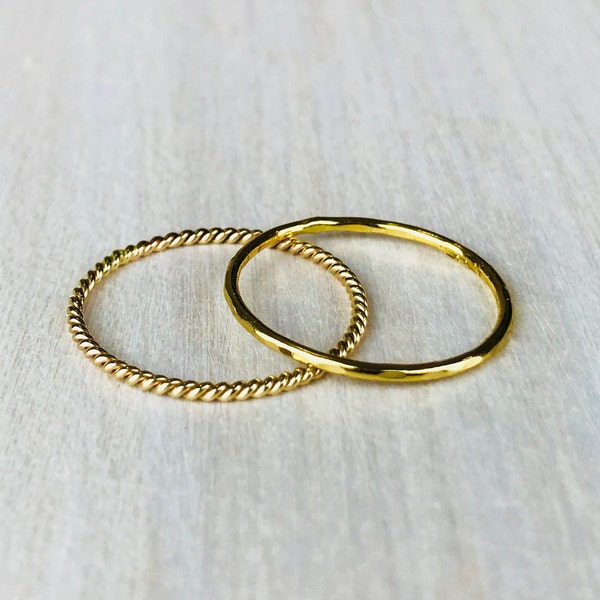 Gold Stacking Ring Set, Dainty Midi Ring, 14k Gold Filled Minimalist Ring, Twisted Super Thin Ring
