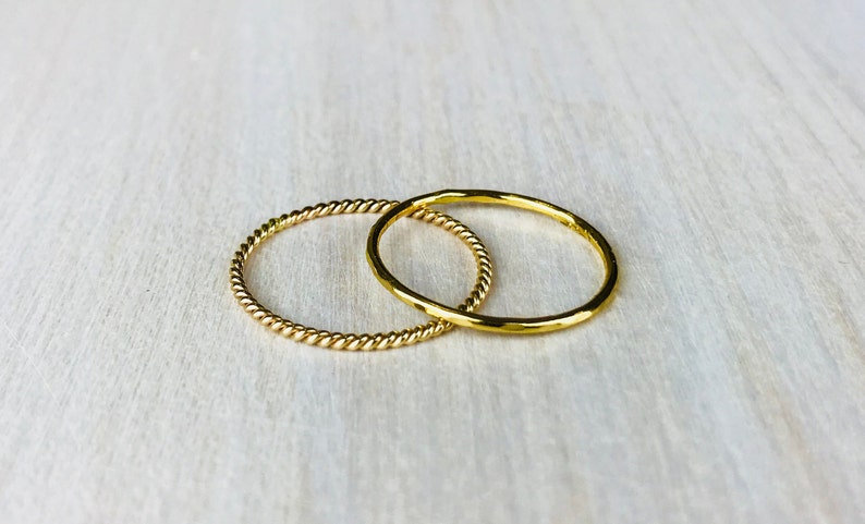 Gold Stacking Ring Set, Dainty Midi Ring, 14k Gold Filled Minimalist Ring, Twisted Super Thin Ring image 1