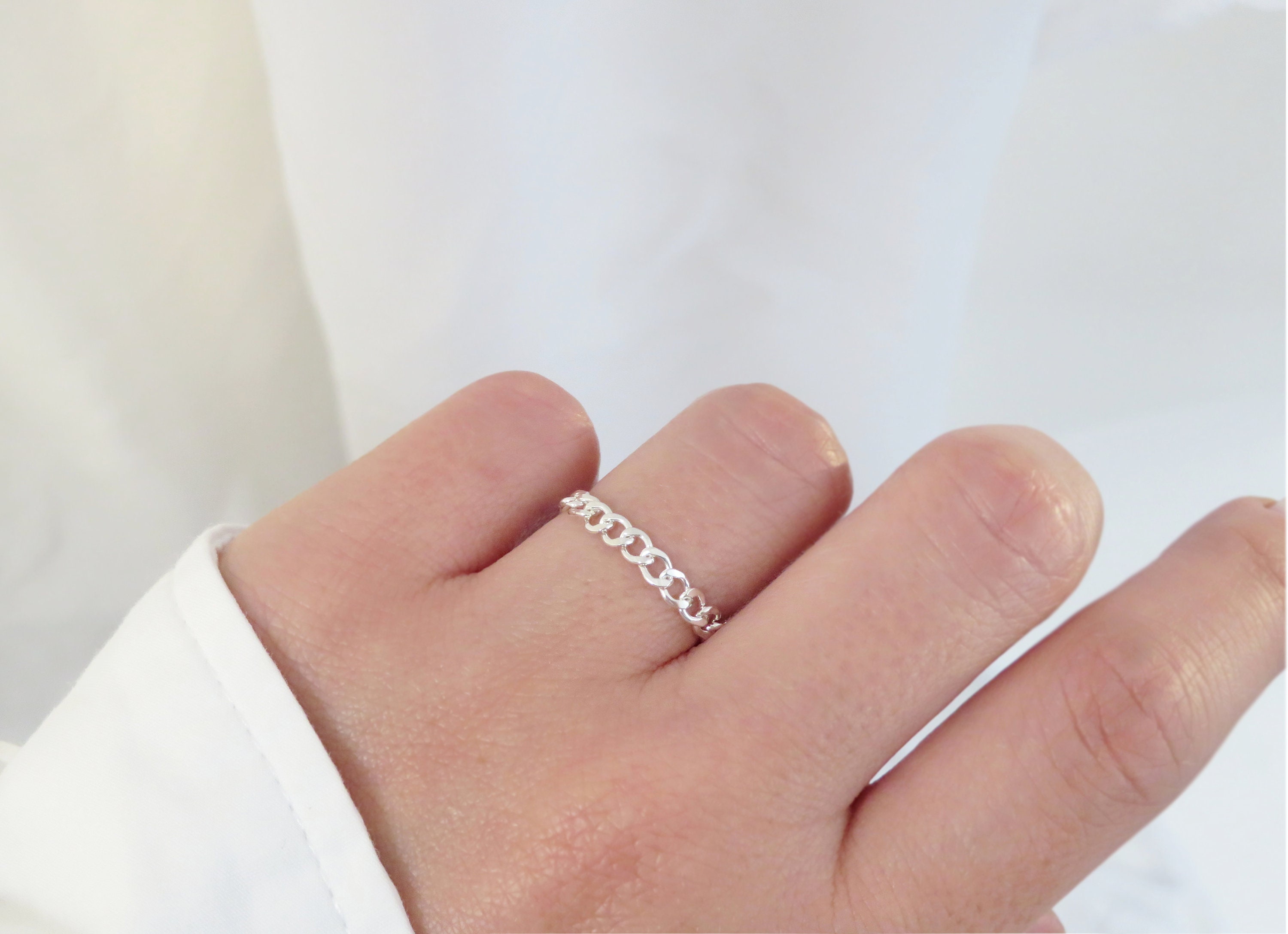 Thin Curb Chain Ring in Sterling Silver - Silvertraits