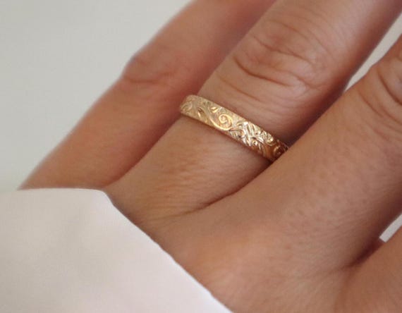 Gold Ring, 14k Gold Ring, Pattern Ring, Vintage Ring, Gold Filled Ring, Floral Ring, 14k Gold Filled Ring, Gold Band, Stacking Ring, FFA5
