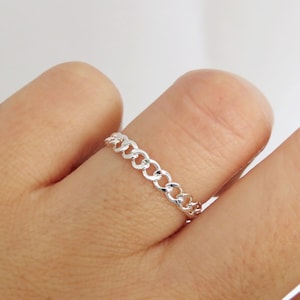 Curb Chain Ring, Silver Chain Ring, Silver Chain Ring, Chain Ring, Thin Curb Chain, Silver Stack Ring, Chain Link Ring, Sterling Silver Ring