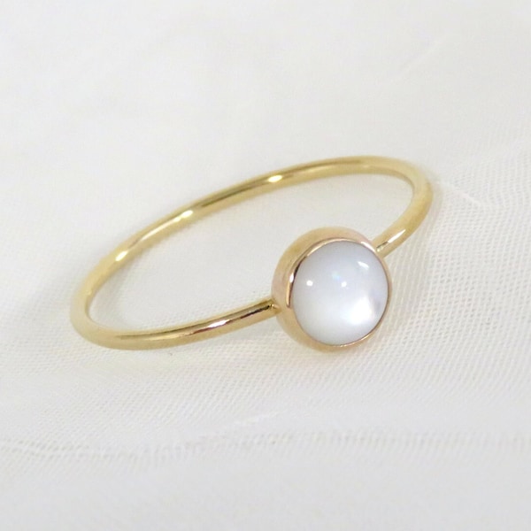 14k Gold Filled Ring, Gold Ring, Gold Pearl Ring, Pearl Ring, Stacking Ring, Natural Pearl Ring, Mother of Pearl Ring, June Birthstone Ring