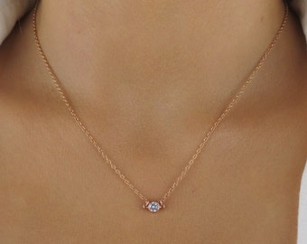 14k Rose Gold Filled Dainty Necklace, CZ Necklace, Delicate Necklace, Minimalist, Gift for Her, Tiny Necklace, Bridesmaid Gift