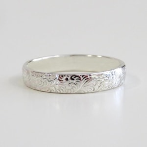 Silver Ring, Silver Floral Ring, Wedding Band, Thick Silver Ring, Sterling Silver Ring, Silver Stack Ring, Pattern Silver Ring, Vintage Ring
