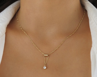 14k Gold Filled Dainty Necklace, Minimalist Necklace, Gifts for Her, Gold Dainty Necklace, Gold Necklace, Tiny CZ Necklace, Thin Necklace