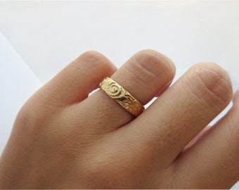 14k Gold Filled Ring, Gold Ring, Thick Gold Ring, Gold Band, Stacking Ring, Floral Ring, Simple Gold Ring, Gold Filled Ring, Thick Ring