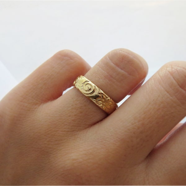 14k Gold Filled Ring, Gold Ring, Thick Gold Ring, Gold Band, Stacking Ring, Floral Ring, Simple Gold Ring, Gold Filled Ring, Thick Ring