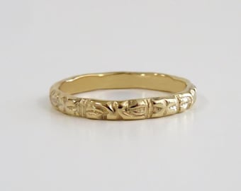 Gold Ring, 14k Gold Filled Ring, Pattern Ring, Floral Ring, Vintage Ring, Gold Band, Stacking Ring, Floral Ring, Gold Filled Ring, SMA9