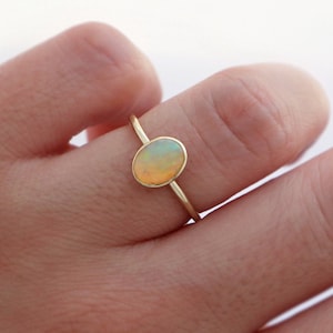 Gold Opal Ring, Natural Opal Ring, Opal Ring, Ethiopian Opal, 14k Gold Ring, Fire Opal Ring, Stacking Ring, Promise Ring, October Birthstone