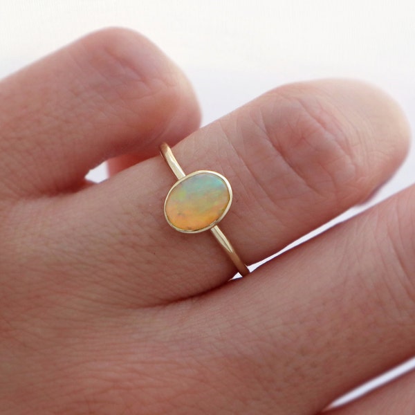 Gold Opal Ring, Natural Opal Ring, Opal Ring, Ethiopian Opal, 14k Gold Ring, Fire Opal Ring, Stacking Ring, Promise Ring, October Birthstone