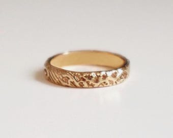 14k Gold Filled Floral Pattern Ring, Stacking Wedding Band FFA1