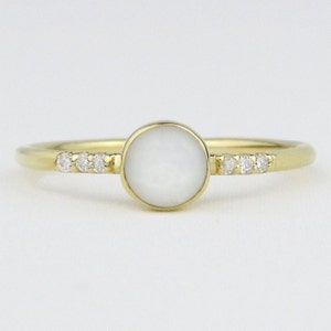 Pearl Ring, Gold Pearl Ring, Engagement Ring, Natural Pearl Ring, Mother of Pearl Ring, June Birthstone, Promise Ring, Diamond Pearl Ring
