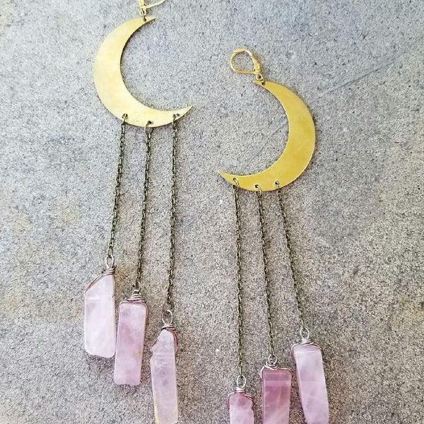 Crescent Moon & Rose Quartz Earrings