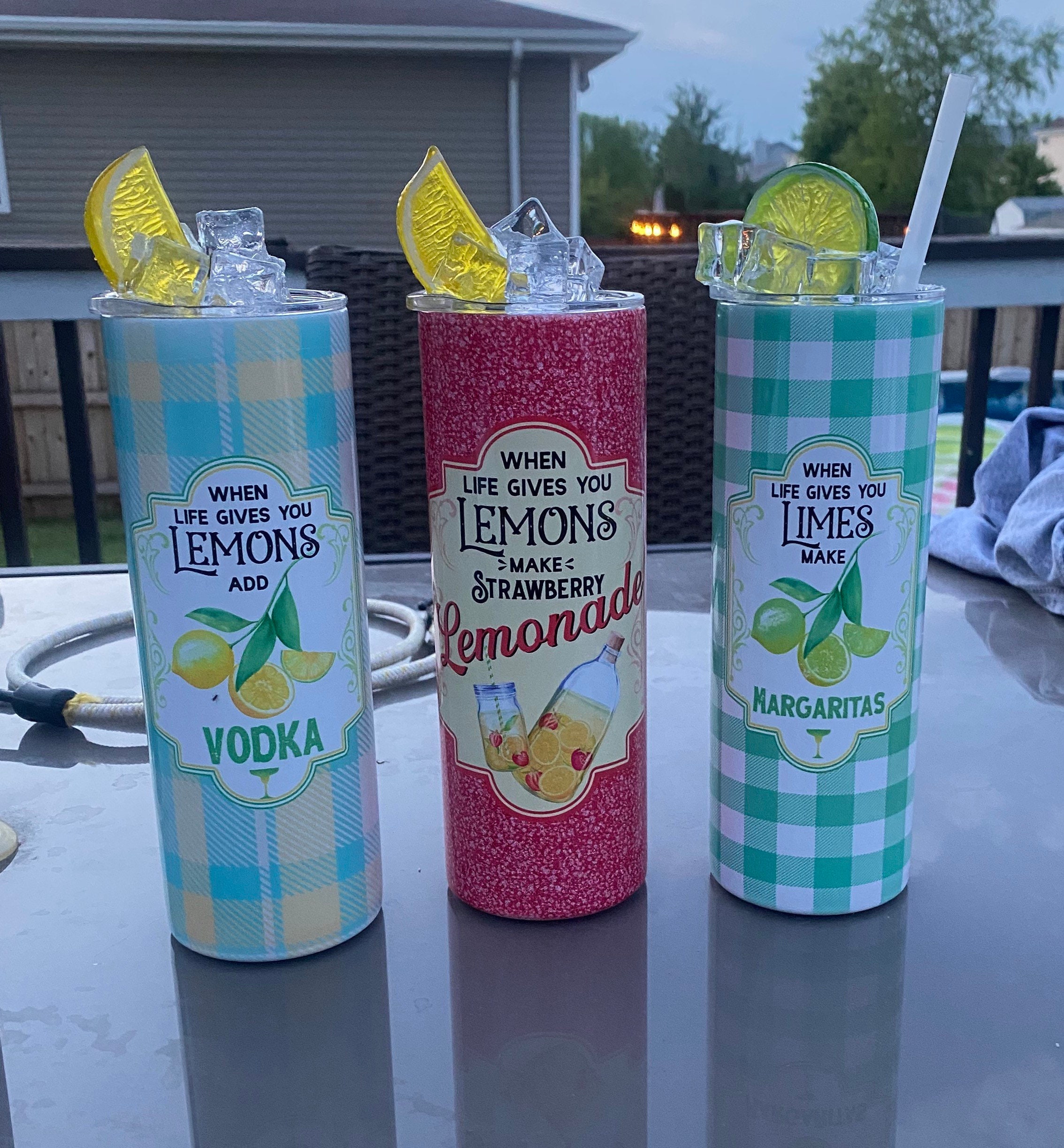 20 oz Lemonade tumblers with fake fruit & ice lids/stainless Etsy