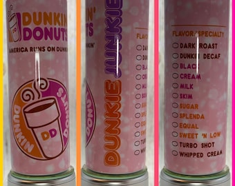 Dunkin Donuts 20 oz hot and cold Tumbler with straw/Dunkin/Pink tumbler/Custom made tumblers/