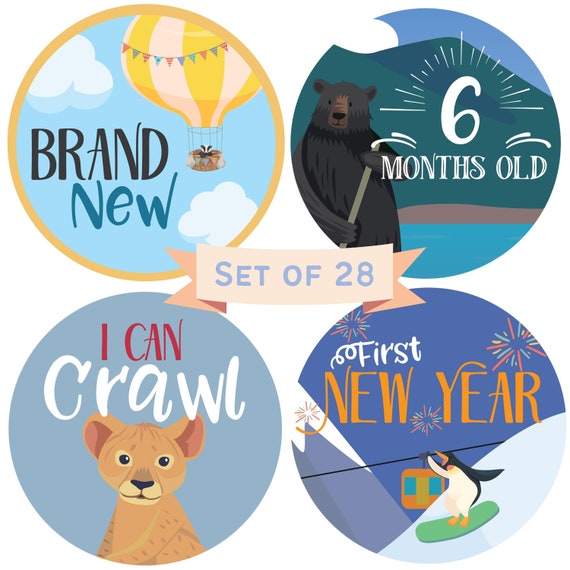 WLND Monthly Baby Stickers 28 First Year Milestone Sticker Pack For Boy 