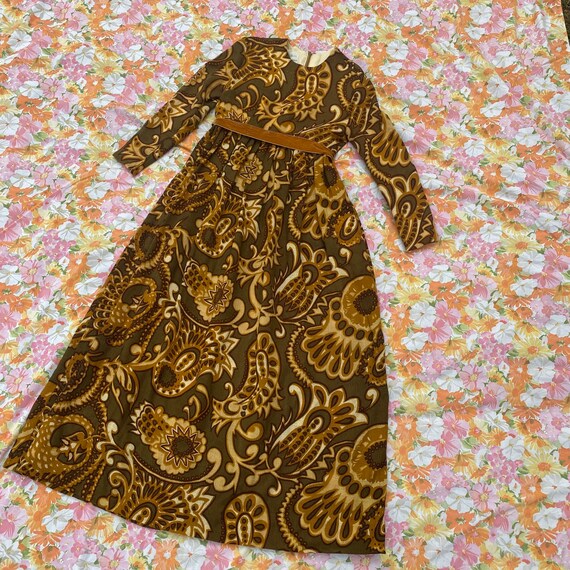 Vintage 1960s Paisley Swirl Full Length Dress- Bi… - image 2