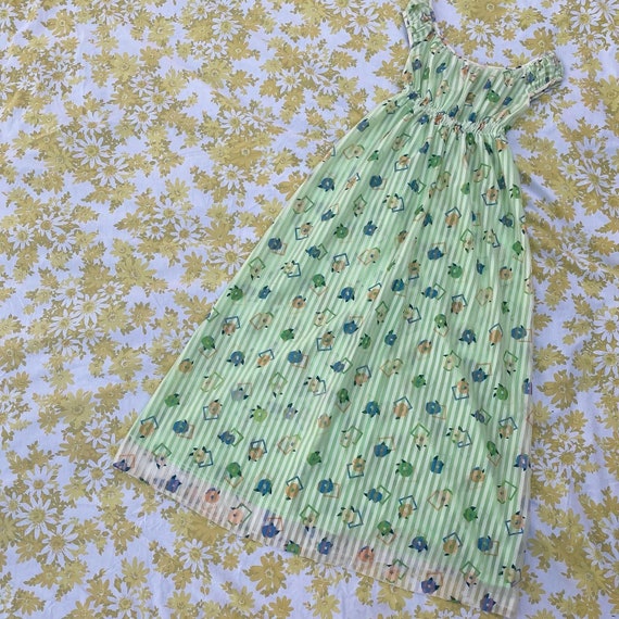 Vintage 1970s Full Length Lime Striped Nightgown-… - image 3