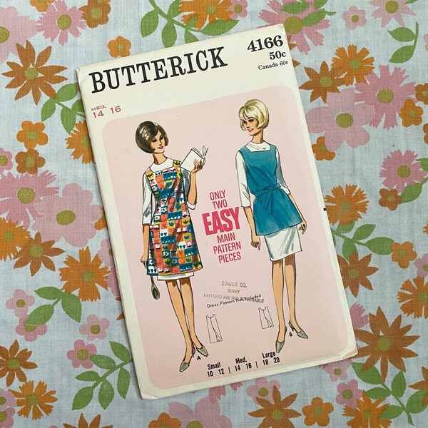 Vintage 1960s Butterick 4166 Cobbler Apron Pattern- Easy- Size Medium