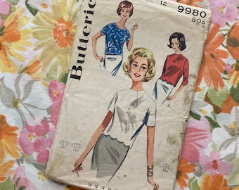 Vintage 1960s Butterick 9980 Blouse Pattern- Size 12