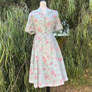 Vintage 1950s Rose Print Mode O Day Dress Large image 3
