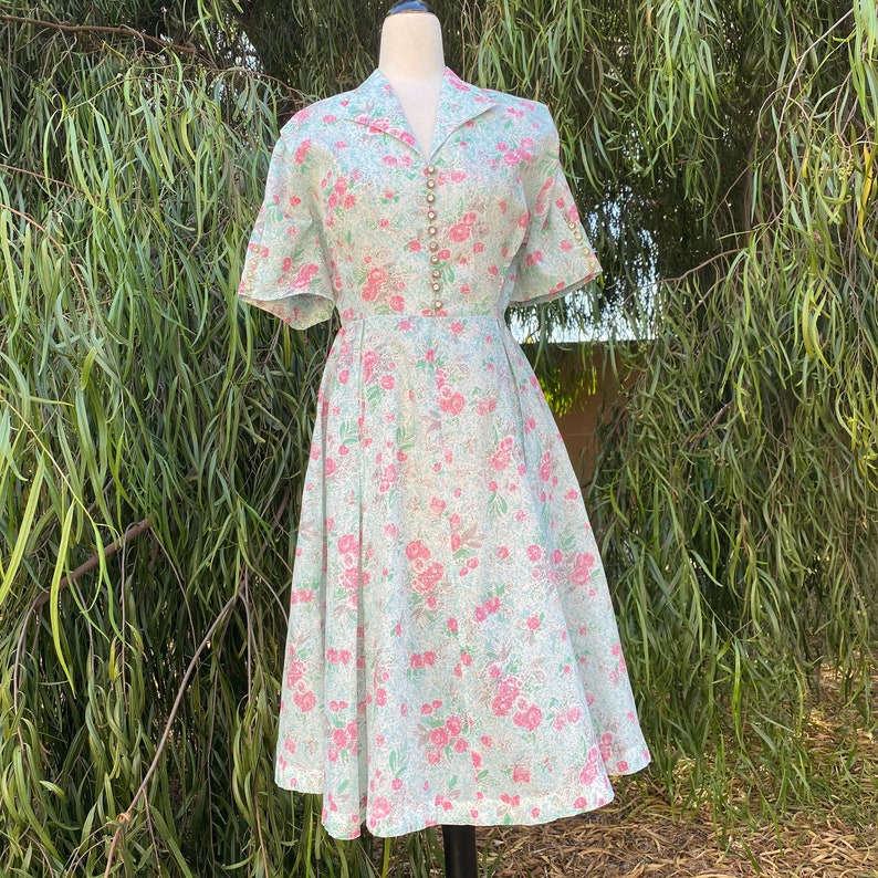 Vintage 1950s Rose Print Mode O Day Dress Large image 3