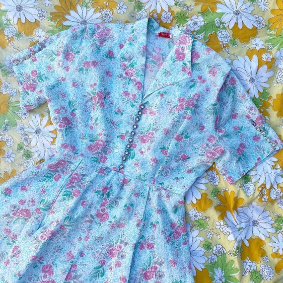 Vintage 1950’s Rose Print Mode O Day Dress- Large