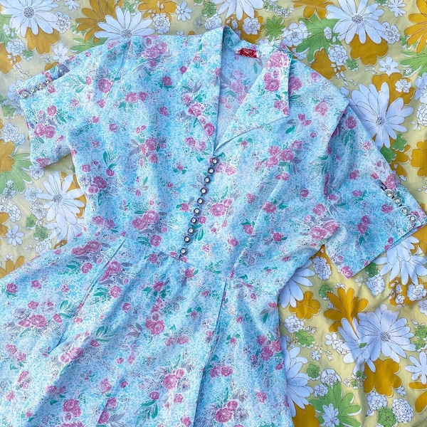 Vintage 1950’s Rose Print Mode O Day Dress- Large