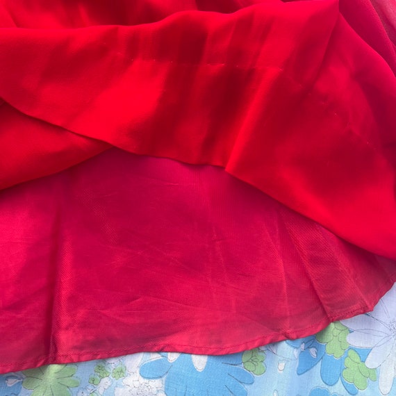 Vintage 1960s Candy Red Chiffon Dress- Size M - image 5