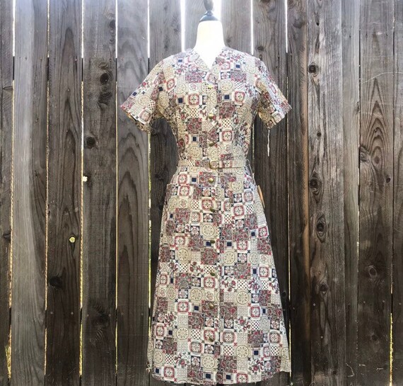 Vintage 1960s Deadstock Funky Print Cotton Frock-… - image 2