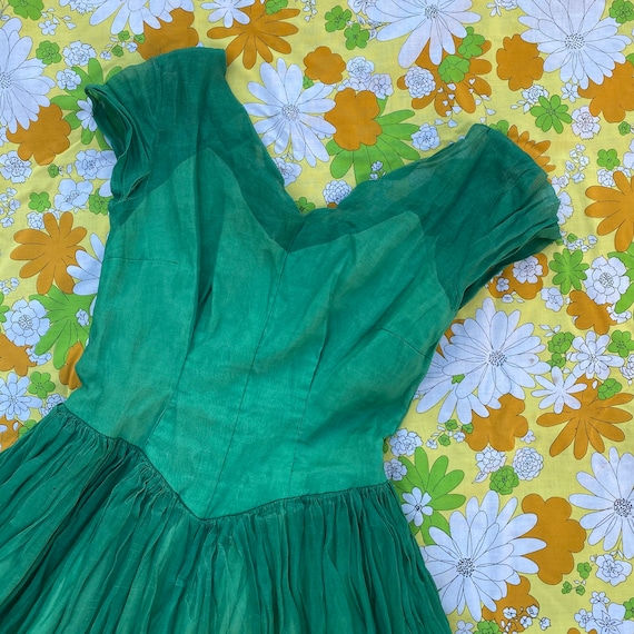 Vintage 1940s Green Chiffon Gown- Small