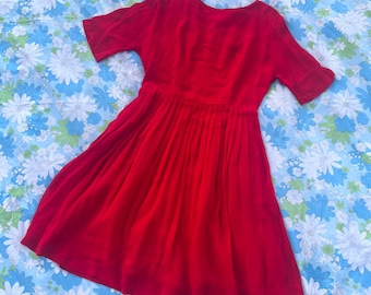 Vintage 1960s Candy Red Chiffon Dress- Size M