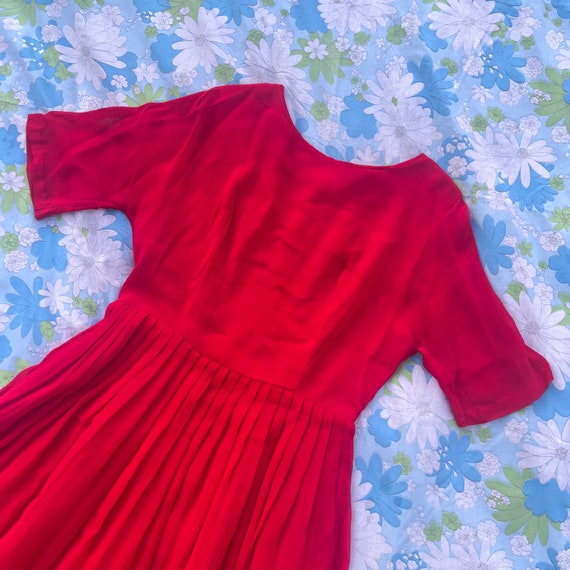Vintage 1960s Candy Red Chiffon Dress- Size M - image 3