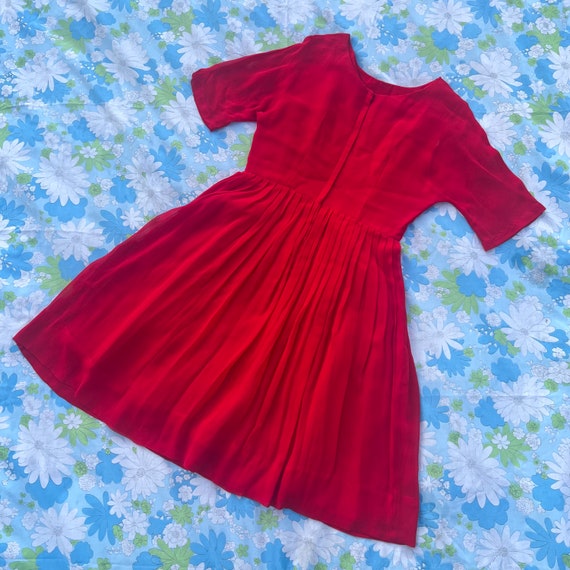 Vintage 1960s Candy Red Chiffon Dress- Size M - image 2