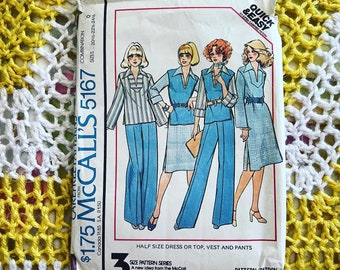 Vintage 1970s McCalls 5167 Dress Pants Shirt and Vest Pattern- Sizes 20 1/2-24 1/2