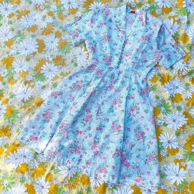 Vintage 1950s Rose Print Mode O Day Dress Large image 2