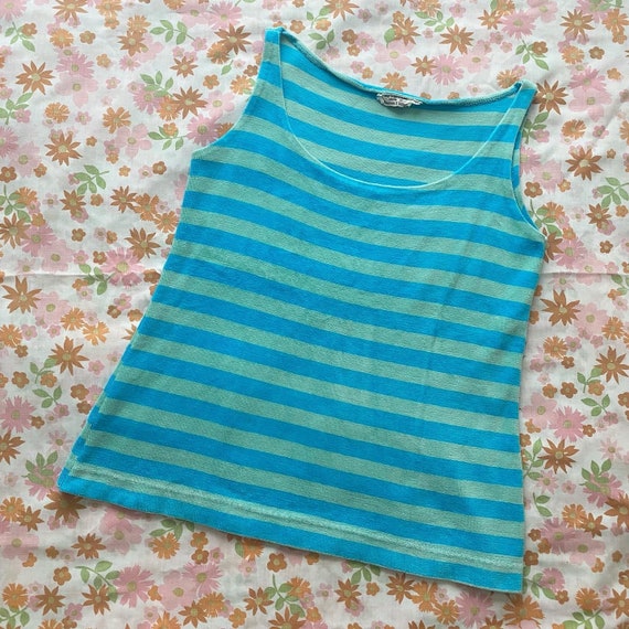 Vintage 1960s Blue striped velour Tank Top- Abrah… - image 1