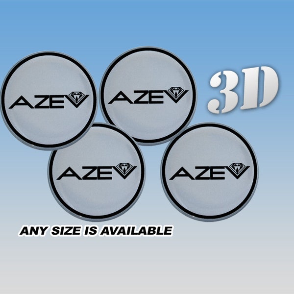 AZEV center wheel cap decals emblems stickers (bk/sil) | Any size | Set of 4 pcs |