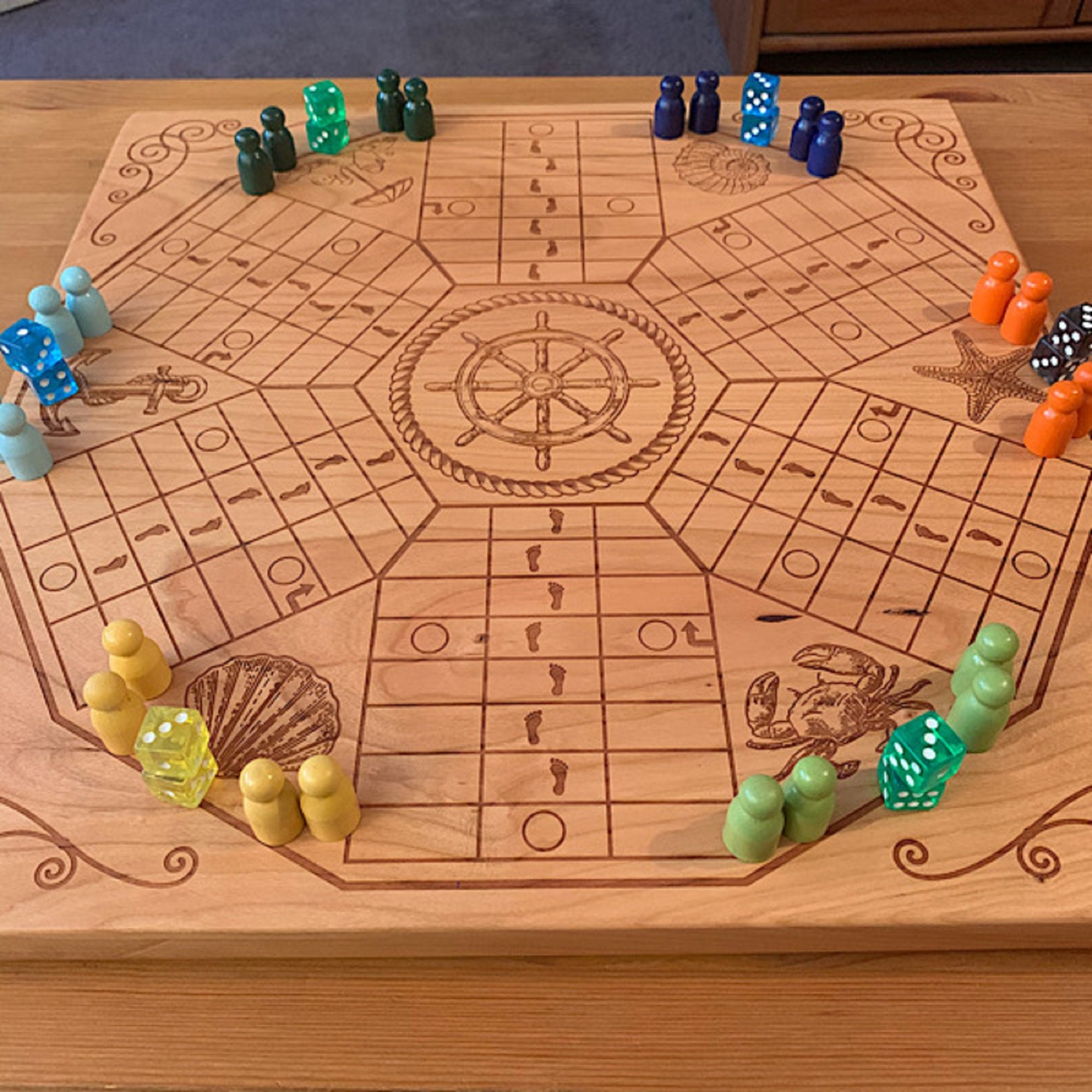 Personalized Wooden Parcheesi Board Game With Pictures - 6 Players