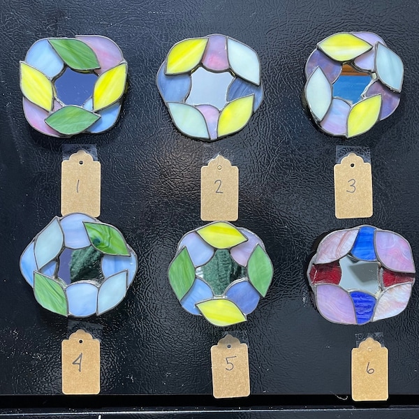 Refrigerator Magnets, Stained Glass, Multi ColorCollage, Small Mirror, OOAK