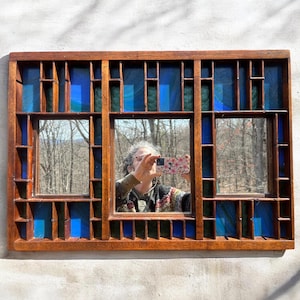 Medium Wood Framed Mirror, Stained Glass Wall Art, Rectangle, Modern Artwork