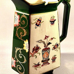 19th century Victorian Ironstone Pitcher With Oriental Ornament. Unique!
