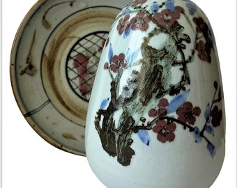 Late Meiji Period Japanese Plum Blossom Glazed Large Ceramic Vase & Large Charger. Both signed.