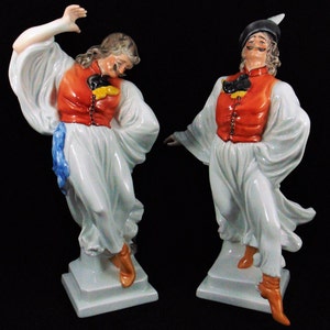Herend Hungary 2 Glazed Porcelain Hand painted Statues Of Men Dancers. Authentic Herend Marks. Rare Find!
