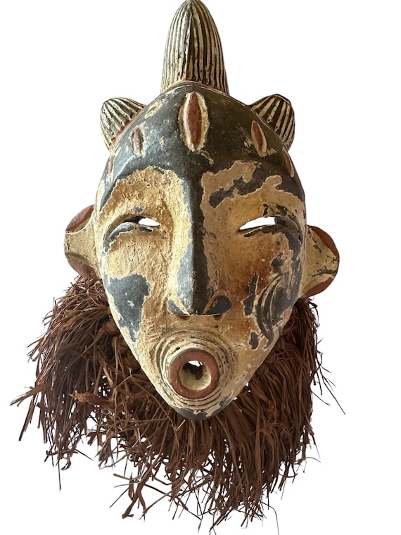 アフリカ】獣面マスク 部族不明 アンティーク アフリカ美術