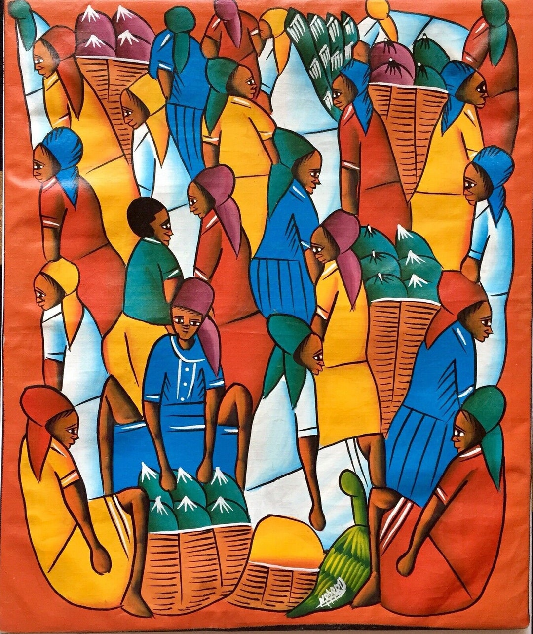 Afro Caribbean Folk Art Original Acrylic on Stretched Fabric Signed ...