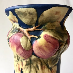 Weller Baldin Antique Pottery Vase: Blue Apple Tree Design
