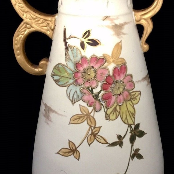 Art Nouveau c.1900s Amphora Style Austrian Ceramic Vase With Asymmetric Handles.